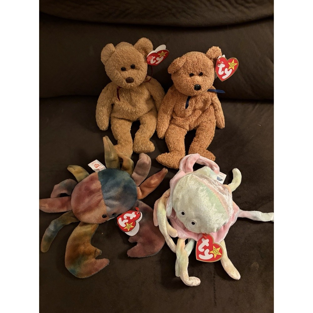 Vintage Lot Of 4 TY Beanie Babies Fuzz Curly Goochy & Claude